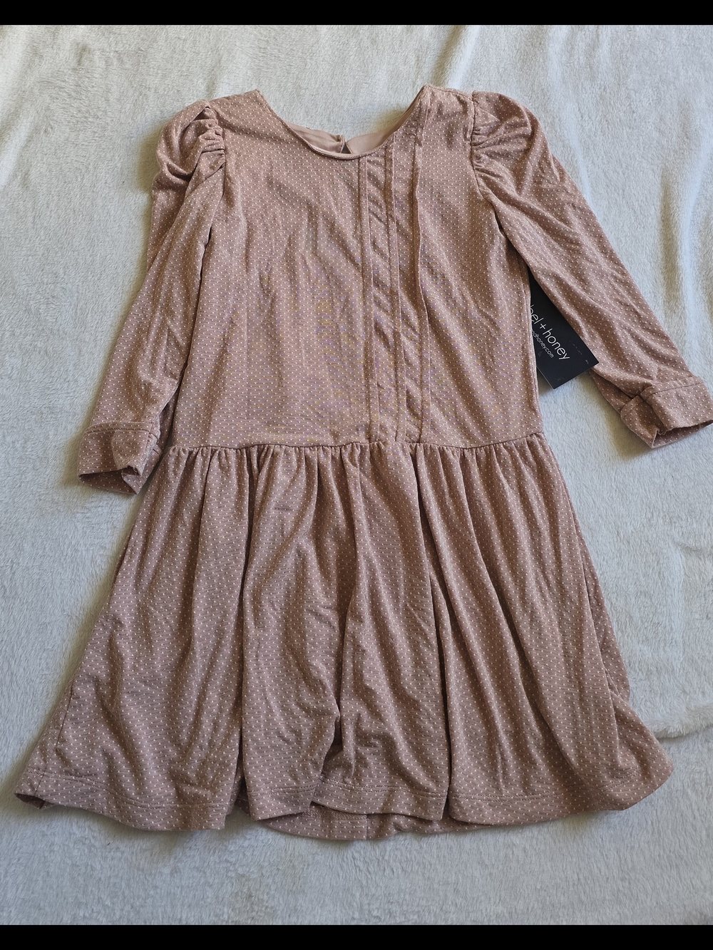 Girls' Dusty Pink Long-Sleeve Gathered Waist Dress